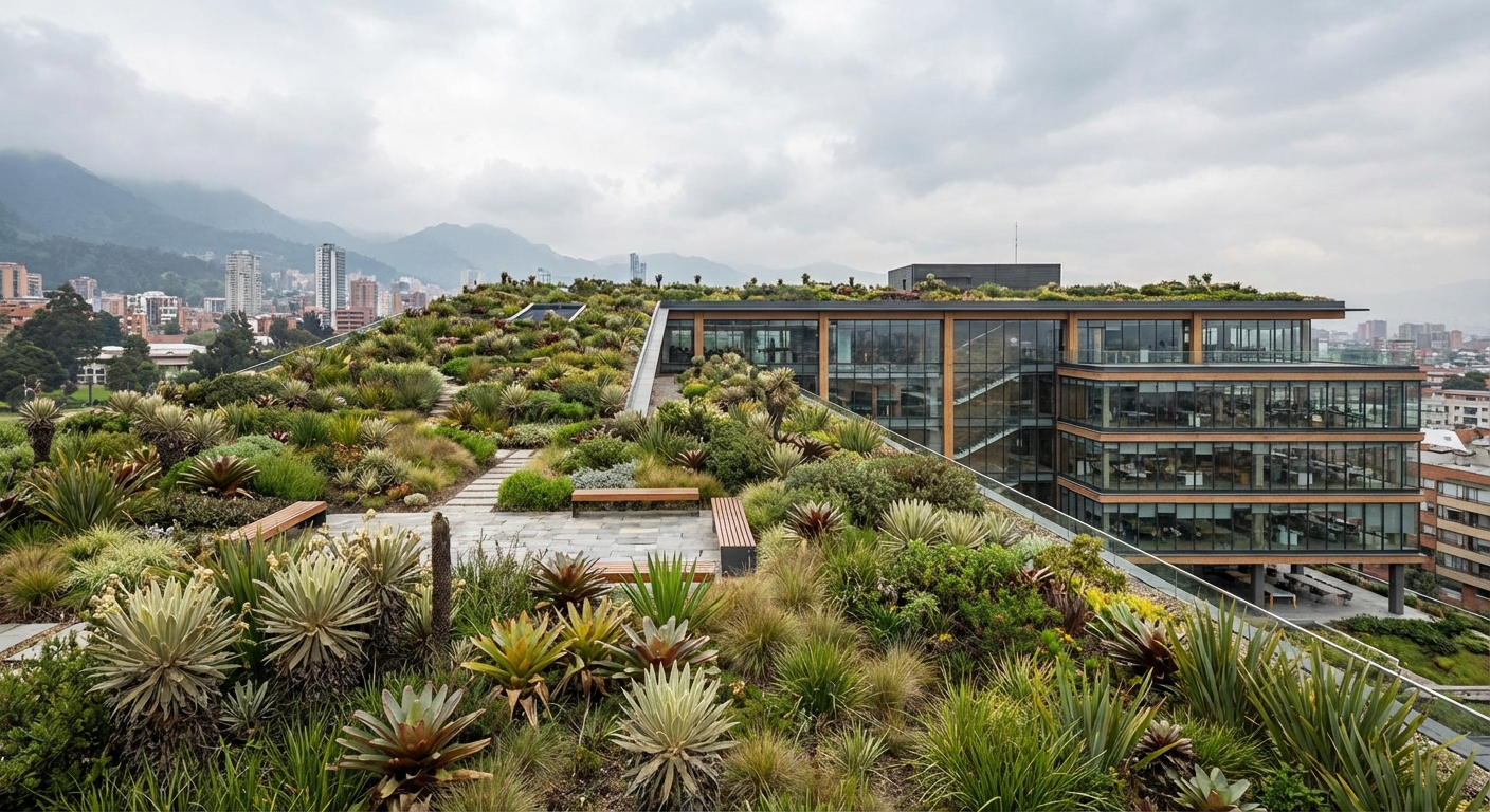 Techo verde en edificio, estética ambiental