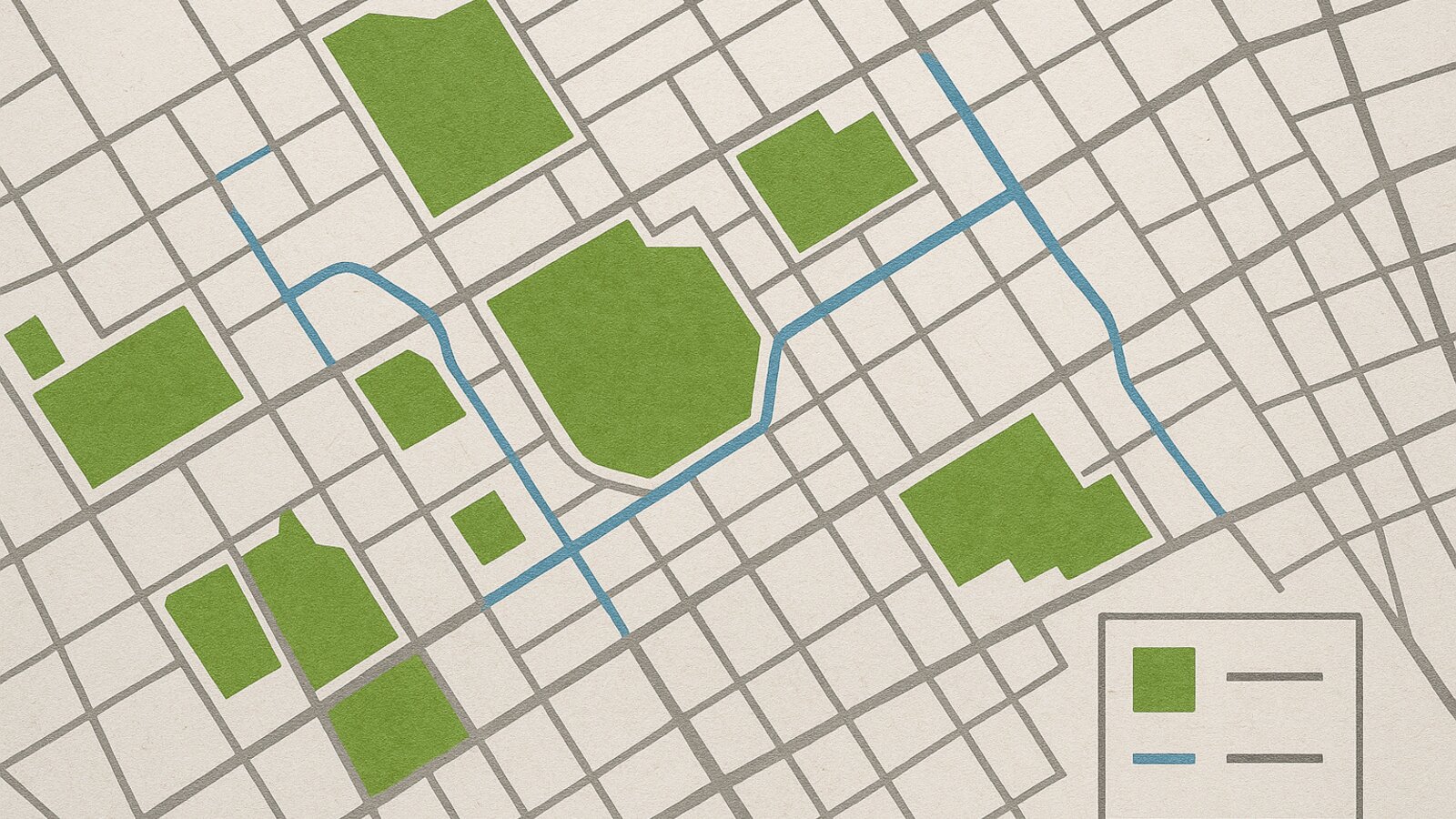 Detalle de mapa temático de zonas verdes urbanas